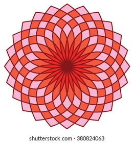 A simple red and purple flower shaped geometrical design.
