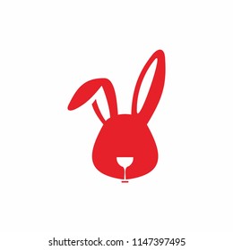 simple red rabbit head and wine illustration icon of playful logo design idea