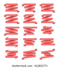 Simple Red Ribbon Banner Set, Vector Illustration. Three Rows