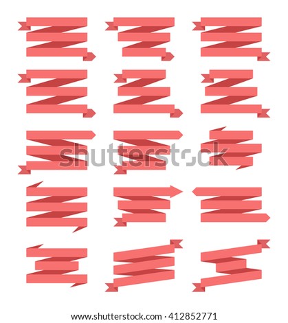 Simple Red Ribbon Banner Set, Vector Illustration. Three Rows