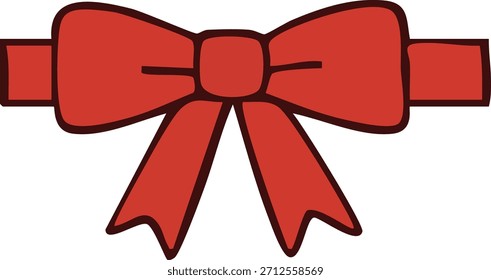 A simple red ribbon bow with bold outline is displayed as a decorative gift wrap element