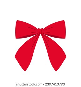 Sencillo arco de cinta roja. El diseño es decorativo para las vacaciones. Ilustración vectorial plana aislada en fondo blanco.