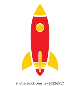 A simple red rocket with yellow accents and fins