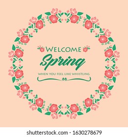 Simple red rose flower frame design, isolated on a creme background, for welcome spring greeting card template decor. Vector