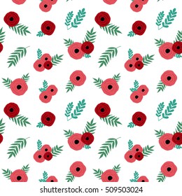simple red rose flowers with green leaves vintage pattern seamless vector.