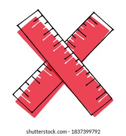 Simple red ruler with thin black outline. Hand-drawn vector illustration on a white background. Versatile for educational graphics, design elements, or creative projects. Explore this handy doodle.