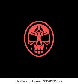 simple red skull monster badge logo vector illustration template design