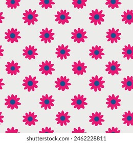 Simple Red small Retro patriotic Flowers seamless pattern on White Background in American flag colors. For fabric, textile and American holidays backgrounds
