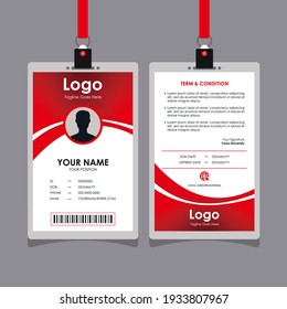 Simple Red Smooth Curvy Id Card Design with Blurry Mesh Background Element, Professional Identity Card Template Vector for Employee and Others