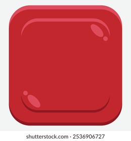 A simple red square button with a glossy finish, often used in digital interfaces.