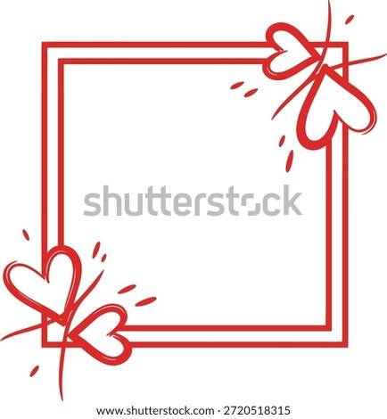A simple red square frame adorned with two butterfly designs on a white background