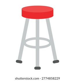 A simple red stool with a round seat and grey metal legs isolated on a plain white background. Ideal for kitchen counters, bar settings, or minimalist home decor.
