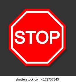 Simple red stop road sign with big hand symbol. icon vector illustration