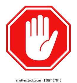 Simple red stop roadsign with big hand symbol or icon vector illustration - Shutterstock ID 1389437843