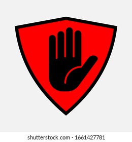 Einfaches rotes Stoppschild mit großer Hand-Icon-Illustration. Vektorillustration eps10