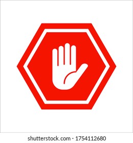 Simple red stop roadsign with big hand symbol or icon vector illustration on white background