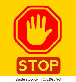 Simple red stop roadsign with big hand symbol or icon illustration