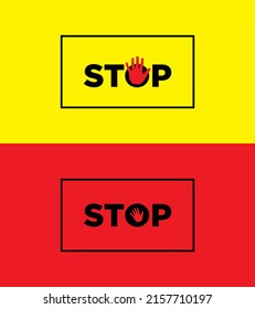Simple red stop roadsign with big hand symbol or icon vector illustration