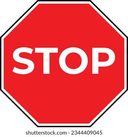 Simple red stop Roadsign with big hand symbol or icon vector illustration.