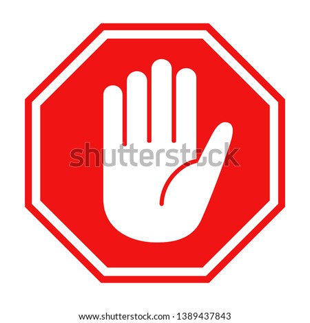 Simple red stop roadsign with big hand symbol or icon vector illustration Сток-фото © 