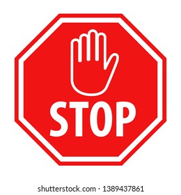 Simple red stop roadsign with hand symbol or icon vector illustration