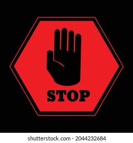 Simple red stop roadsign with hand symbol or icon. vector illustration