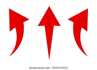 A simple, red, straight, curved arrows point to the up on a white background. Direction symbol. Arrow symbol for app, UI, web. Vector illustration