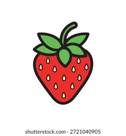 Contorno de dibujos animados de frutas de fresa roja simple y gráfico de color - Diseño de comida dulce