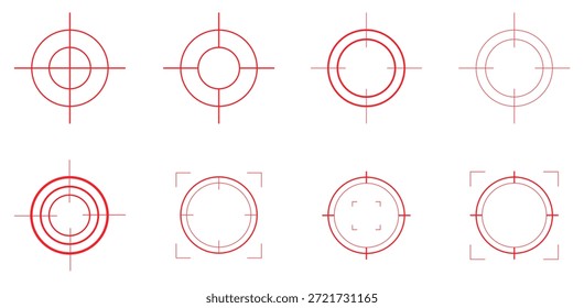 Einfache rote Zielsymbole, die klar in einem flachen Stil dargestellt sind, ideal für die UI- und Spieleentwicklung.