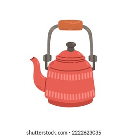 Simple red teapot for tea. Stock design isolated on a white background for websites and apps