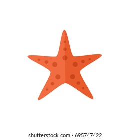 Simple red textured starfish, star fish, flat cartoon vector illustration isolated on white background. Simple flat cartoon starfish, nautical decoration element