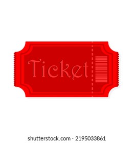 Simple red ticket with barcode for cinema, museum, theatre event isolated, flat design vector logo illustration