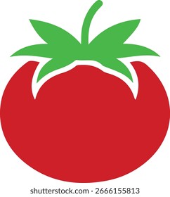 Simples ícone de tomate vermelho com haste verde e folhas
