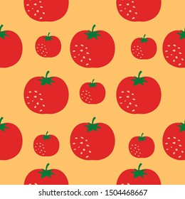 Simple red tomatoes seamless pattern. Flat cartoon style. Vector illustration.