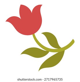 Tulipán rojo simple en estilo popular ideal para pegatinas, papelería, embalaje y patrones de decoración del hogar.