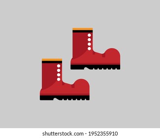 Simple red vector boots icon isolated on gray