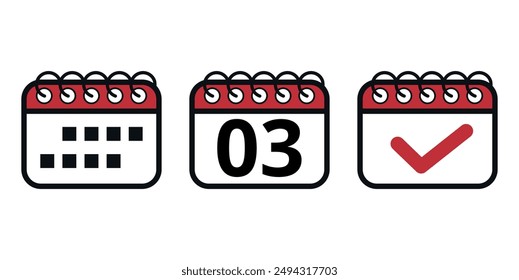 Simple red vector calendar icons with specific day marked, day 03. Calendar illustration for websites and graphic resources..