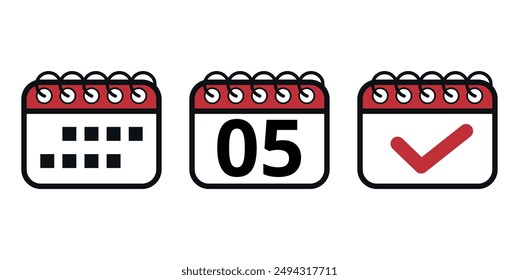 Iconos rojos simples del calendario del Vector con el día específico marcado, día 05. Ilustración del calendario para Sitios web y recursos gráficos.