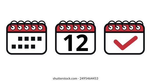Iconos rojos simples del calendario del Vector con el día específico marcado, día 12. Ilustración del calendario para Sitios web y recursos gráficos.