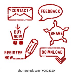 Simple red vector contact, feedback, share, buy, download, register stamps