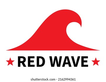 Simple red wave or tsunami with text flat vector icon for apps and websites