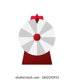 Simple red wheel of fortune on white background. Concept wheel for lottery, games and animation. Vector illustration