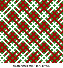 Simple red white line on green seamless pattern abstract checkered background. Christmas season, birthday holiday gift paper wrap. Repeat ornament fabric print, wallpaper decor. Vector illustration