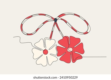 Un simple Martisor rojo y blanco. Dibujo de una línea martisor