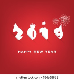 Simple Red and White New Year Card, Cover or Background Design Template - 2018