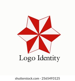 A simple red and white windmill logo with a flat design concept