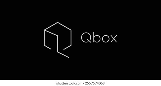 A simple and refined geometric logo featuring a cube-inspired design with 'Qbox' text, presented in a clean monochromatic black background.