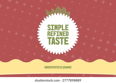 SIMPLE REFINED TASTE typography, christmas gingerbread spice color palette, floral crest, curved text frame, wave top band, varied plus texture pattern, with terracotta, mustard, creamy yellow, moss color