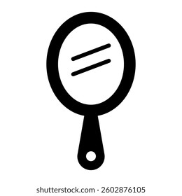 Simple reflective hand mirror silhouette icon. Vector.