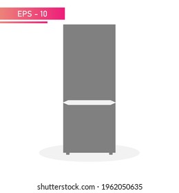 A simple refrigerator with two sections and handles in the center. Solid design. On a white background. Household appliances for the home. Flat vector illustration.